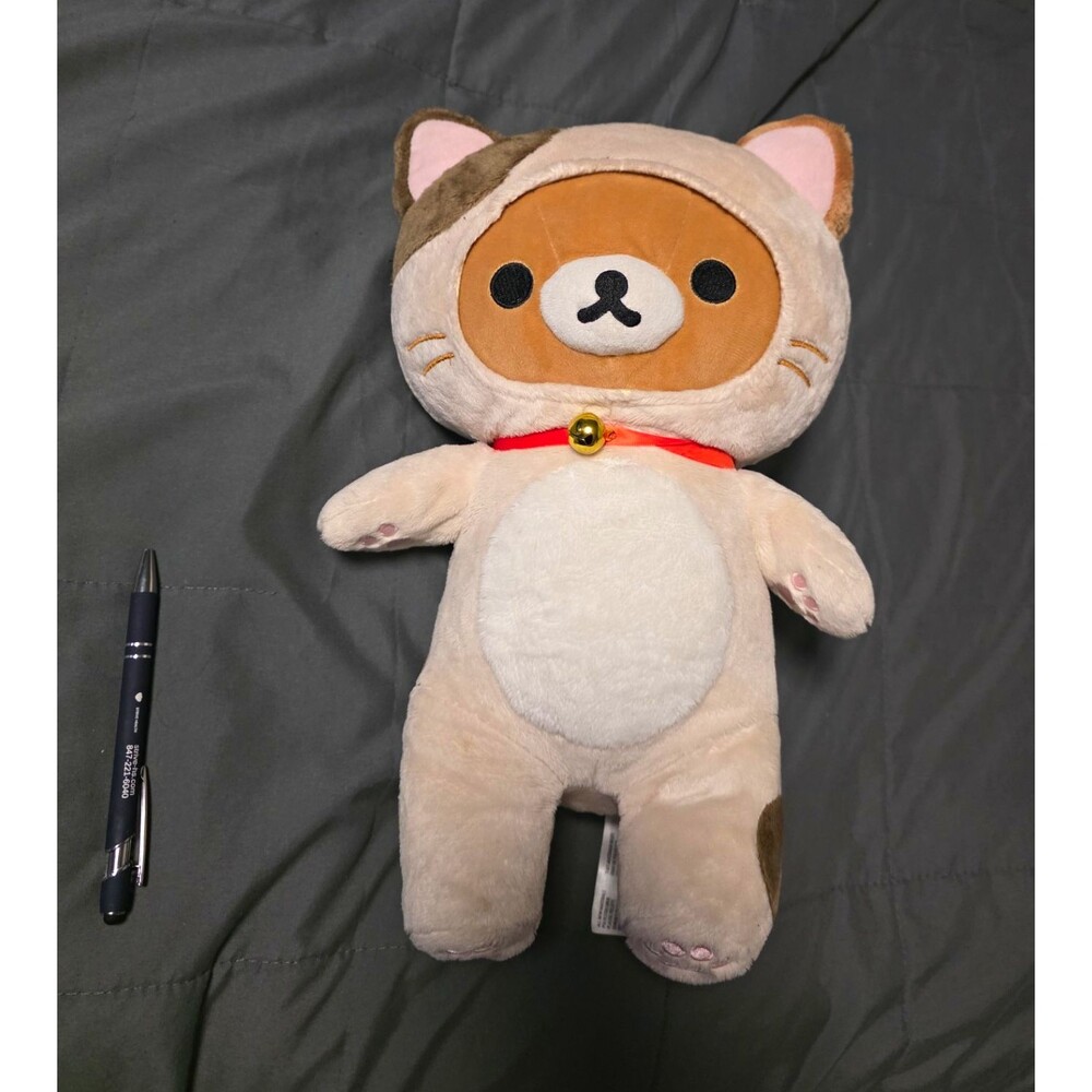 San-X Rilakkuma Calico Cat Costume Plush 14" Large Neko Bear Zipper Back NWOT.